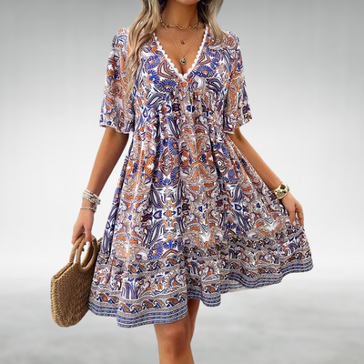 Selma- Bohemian Paisley Print V Neck Summer Dress