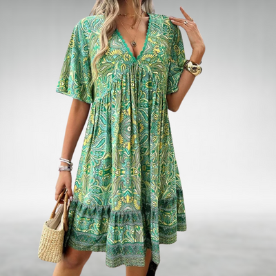 Selma- Bohemian Paisley Print V Neck Summer Dress