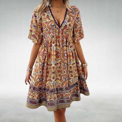 Selma- Bohemian Paisley Print V Neck Summer Dress