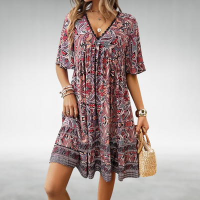 Selma- Bohemian Paisley Print V Neck Summer Dress